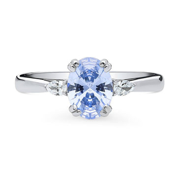 3-Stone Greyish Blue Oval CZ Ring in Sterling Silver