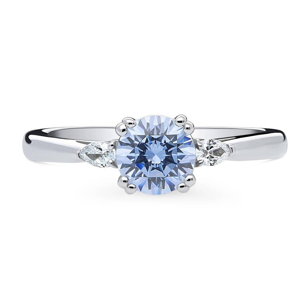 3-Stone Greyish Blue Round CZ Ring in Sterling Silver