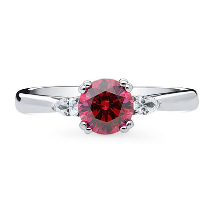 3-Stone 0.8ct Red CZ Ring in Sterling Silver