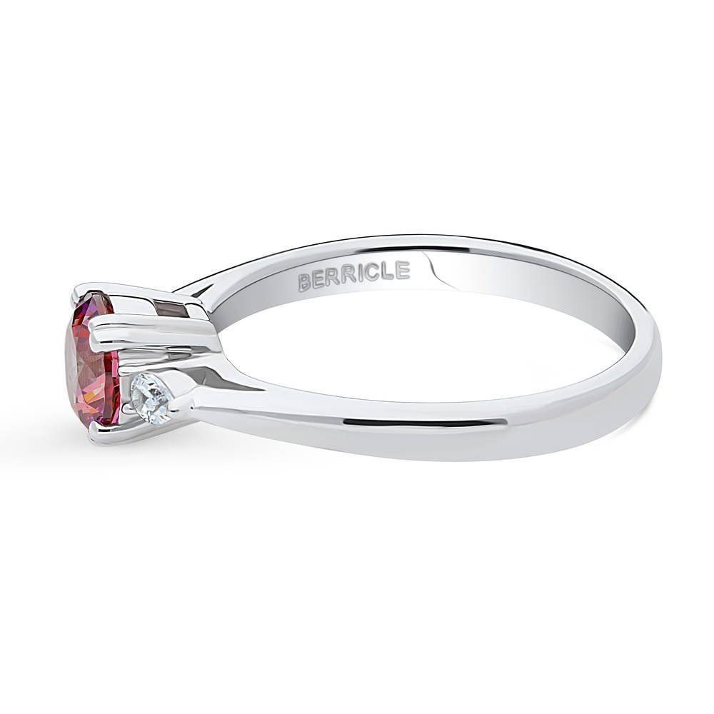 Angle view of 3-Stone 0.8ct Red CZ Ring in Sterling Silver, 5 of 8