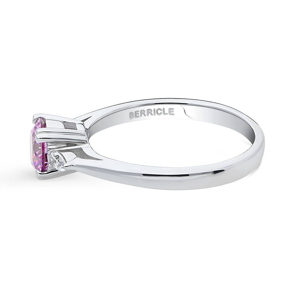 Angle view of 3-Stone 0.8ct Purple CZ Ring in Sterling Silver, 5 of 8