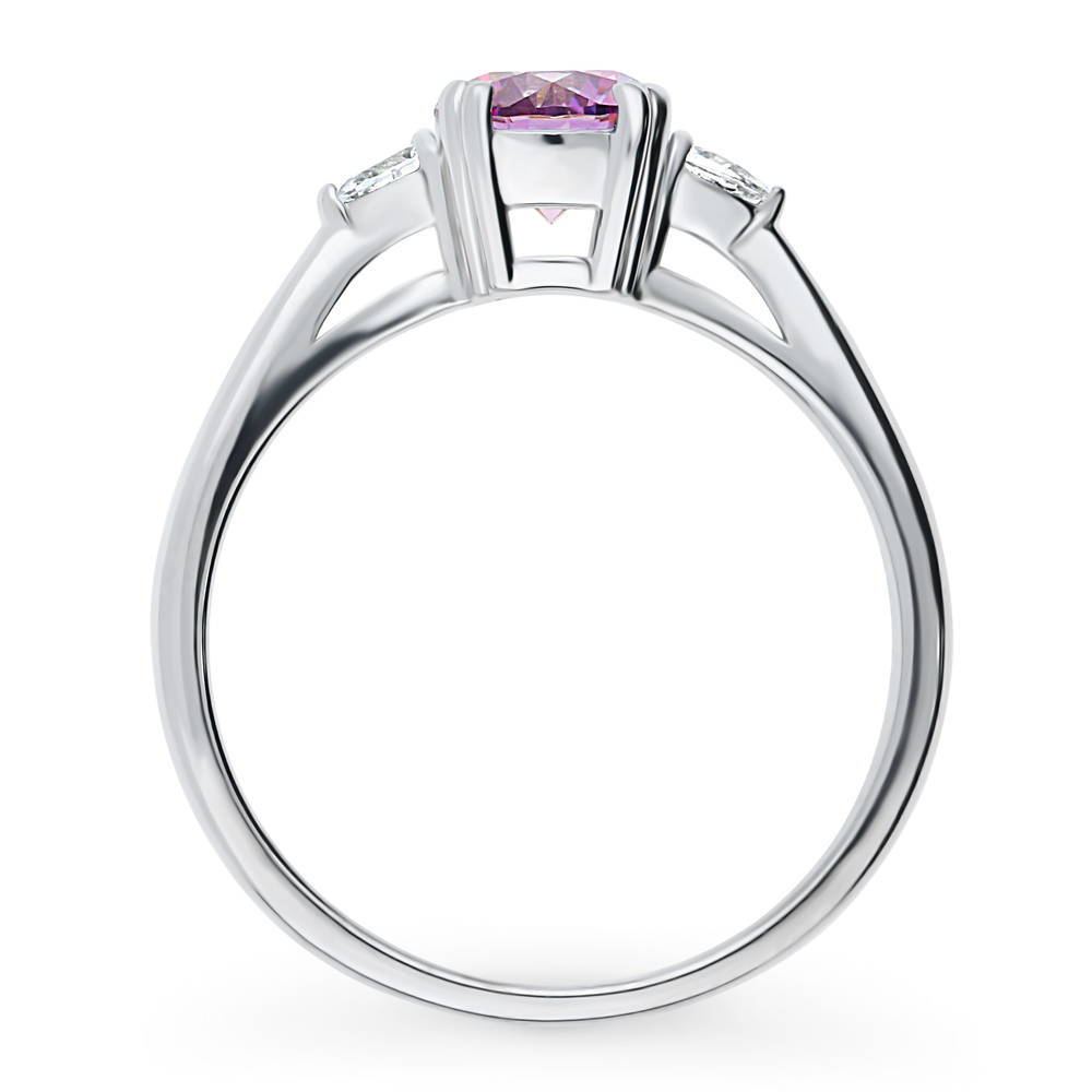 3-Stone Purple Round CZ Ring in Sterling Silver