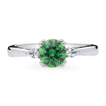3-Stone Green Round CZ Ring in Sterling Silver