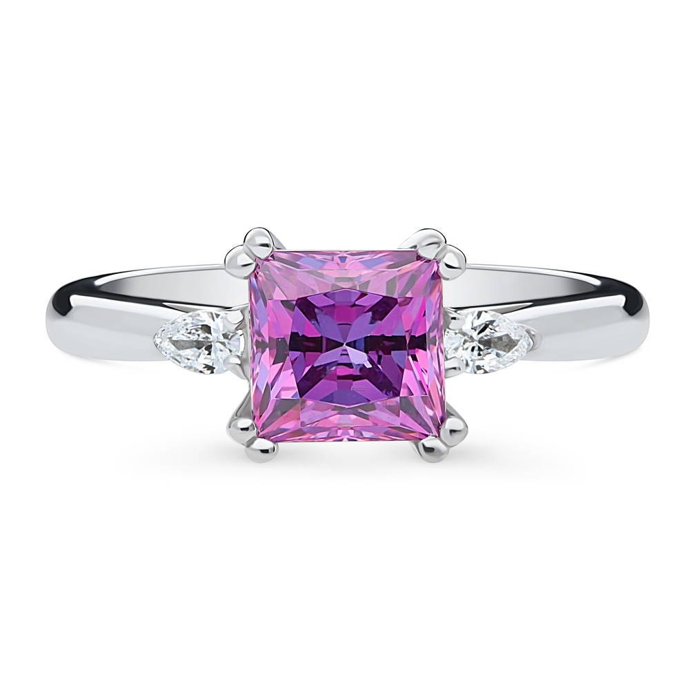 3-Stone 1.2ct Purple Princess CZ Ring in Sterling Silver