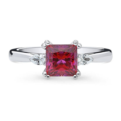 3-Stone 1.2ct Red Princess CZ Ring in Sterling Silver