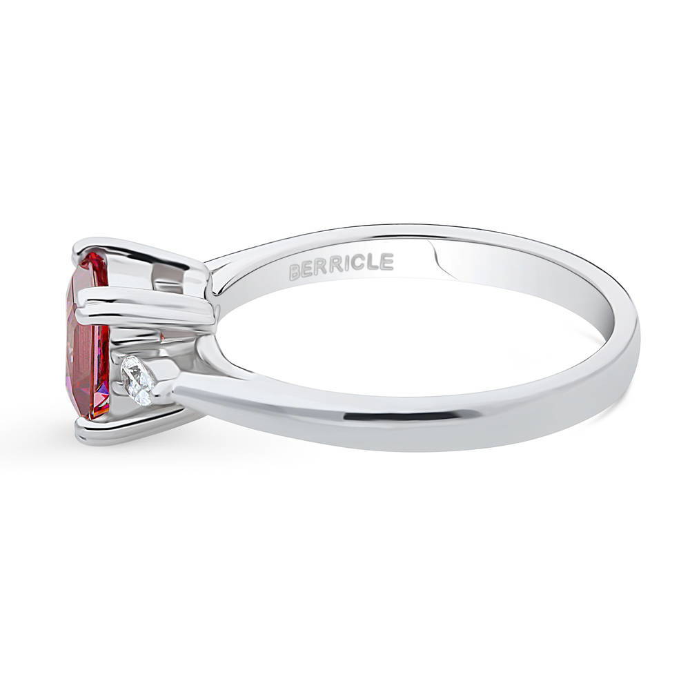 3-Stone 1.2ct Red Princess CZ Ring in Sterling Silver