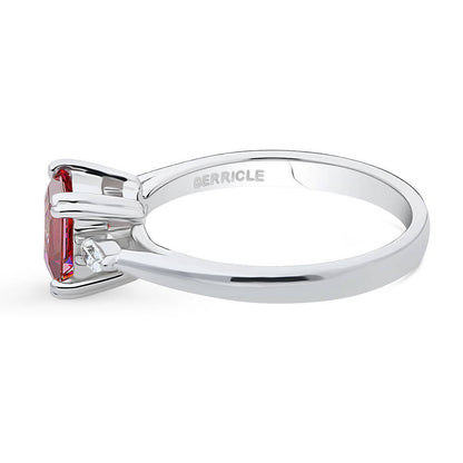 3-Stone 1.2ct Red Princess CZ Ring in Sterling Silver