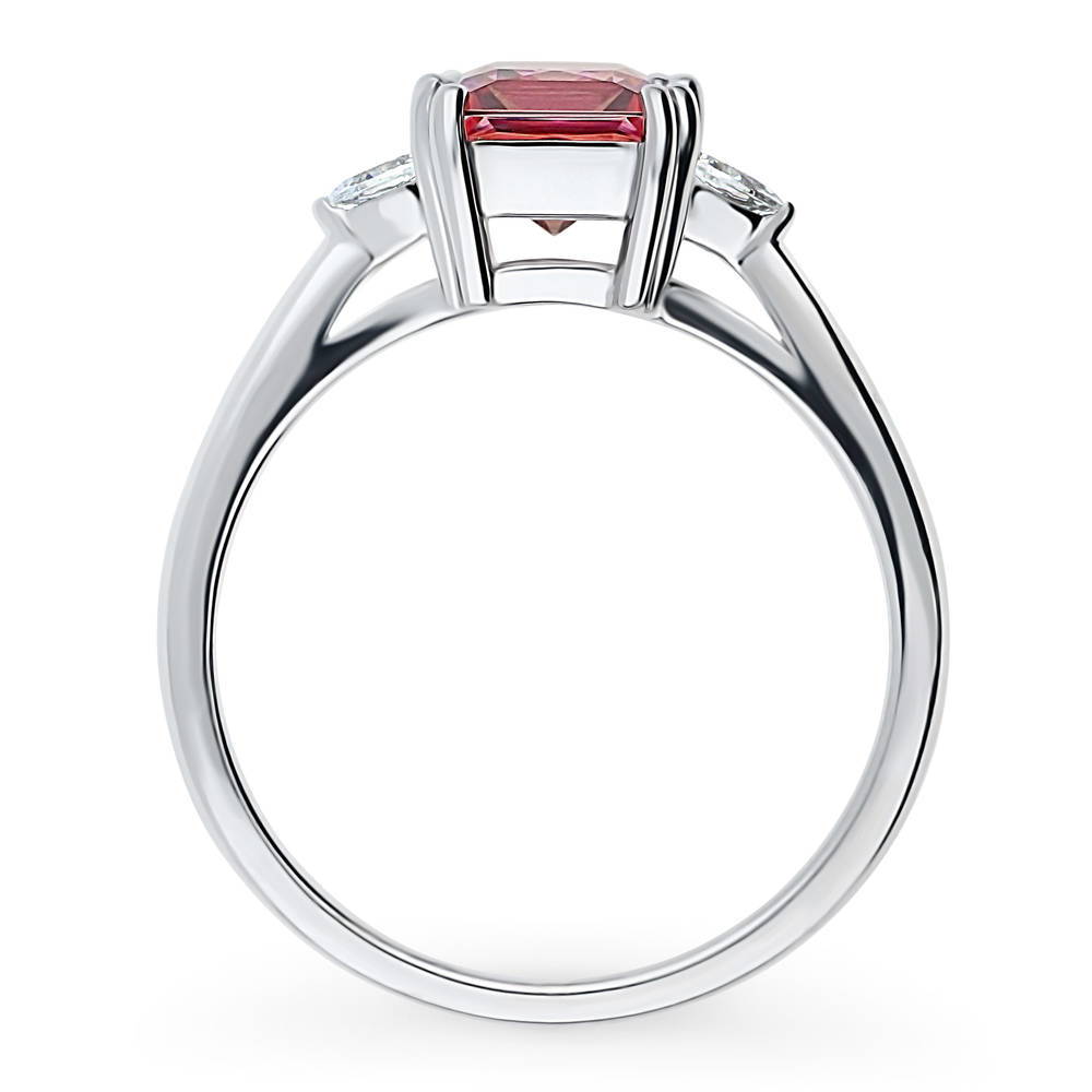 3-Stone Red Princess CZ Ring in Sterling Silver