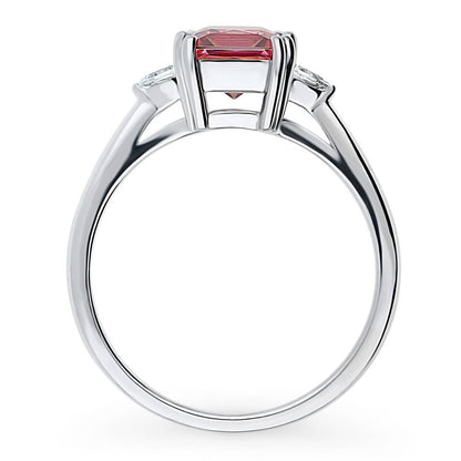 3-Stone 1.2ct Red Princess CZ Ring in Sterling Silver