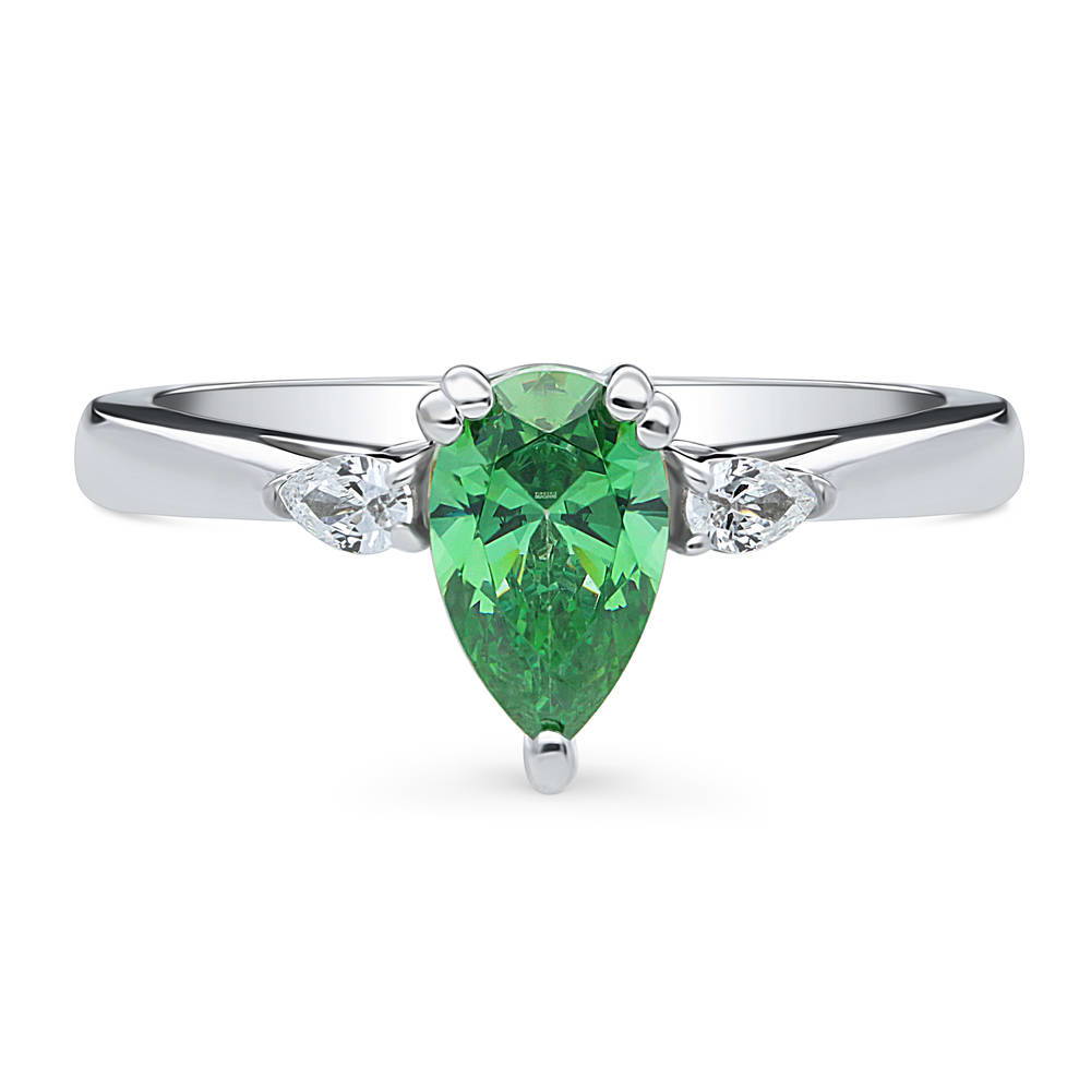 3-Stone 0.8ct Green Pear CZ Ring in Sterling Silver, 1 of 8