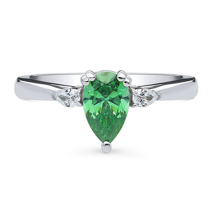3-Stone 0.8ct Green Pear CZ Ring in Sterling Silver