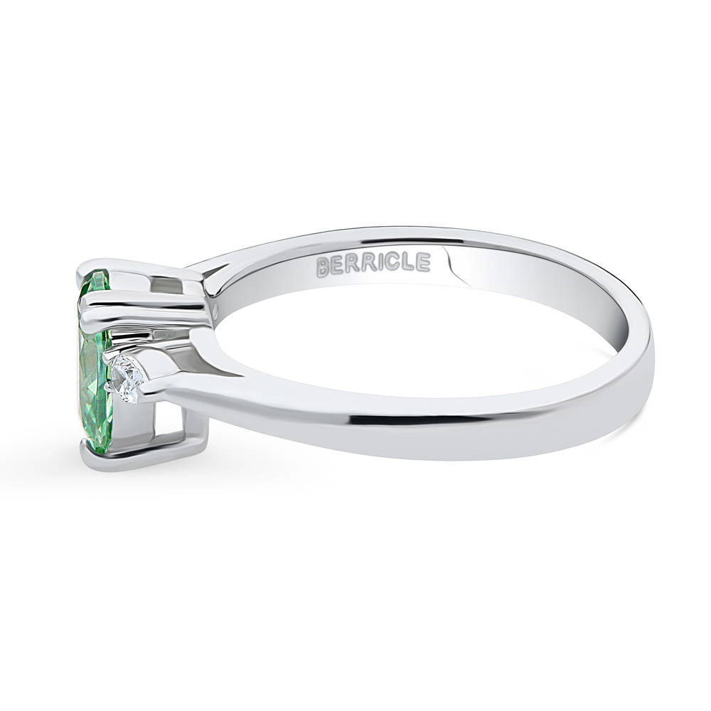 Angle view of 3-Stone 0.8ct Green Pear CZ Ring in Sterling Silver, 5 of 8
