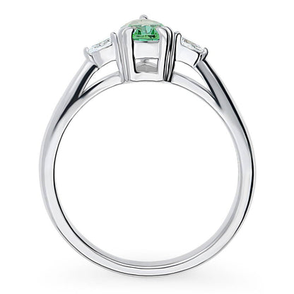 3-Stone 0.8ct Green Pear CZ Ring in Sterling Silver
