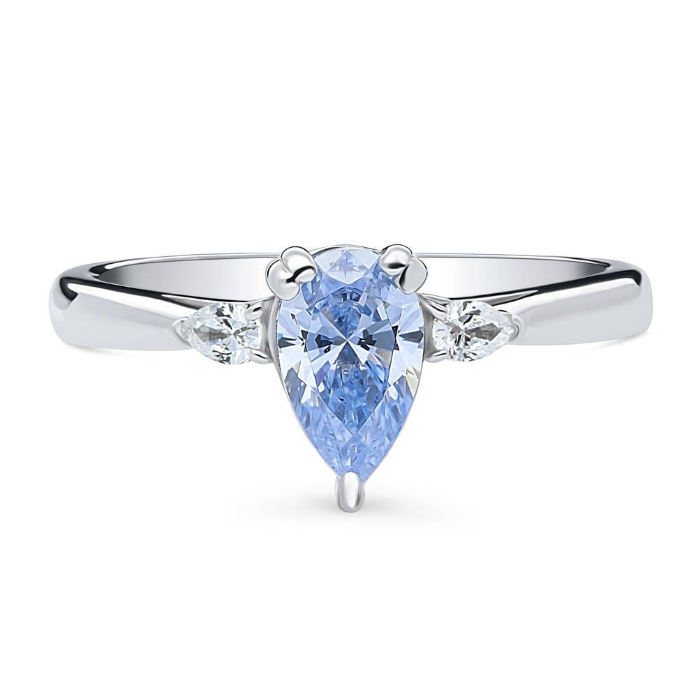 3-Stone 0.8ct Greyish Blue Pear CZ Ring in Sterling Silver, 1 of 8