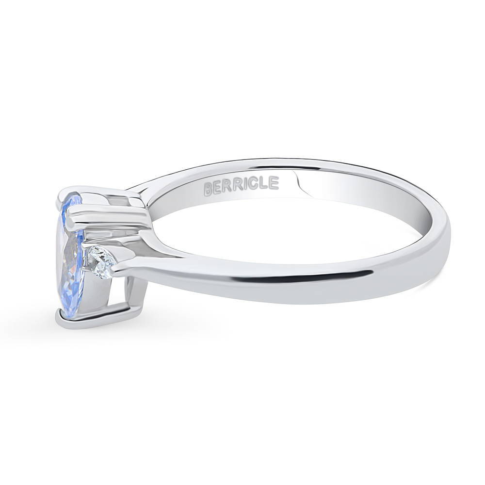 3-Stone 0.8ct Greyish Blue Pear CZ Ring in Sterling Silver