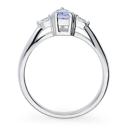 3-Stone 0.8ct Greyish Blue Pear CZ Ring in Sterling Silver