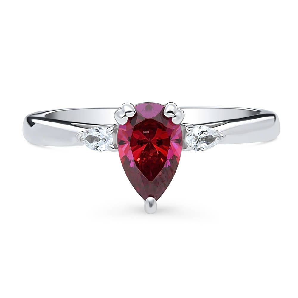 3-Stone 0.8ct Red Pear CZ Ring in Sterling Silver, 1 of 8