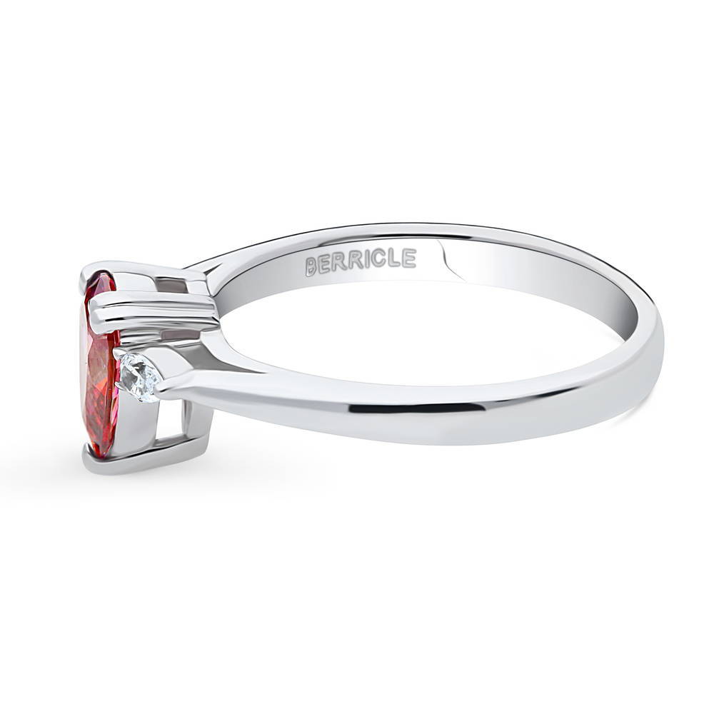 3-Stone 0.8ct Red Pear CZ Ring in Sterling Silver