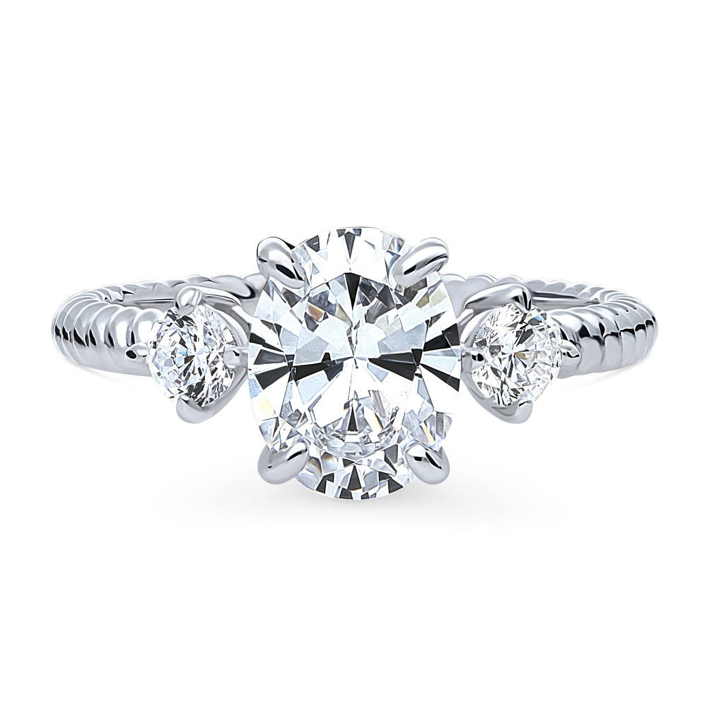 3-Stone Cable Oval CZ Ring in Sterling Silver