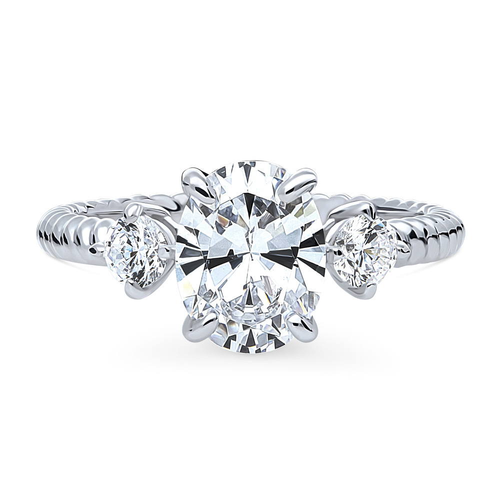 3-Stone Cable 1.8ct Oval CZ Ring in Sterling Silver, 1 of 9
