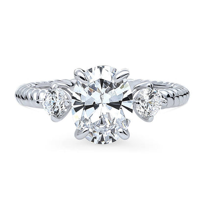 3-Stone Cable 1.8ct Oval CZ Ring in Sterling Silver