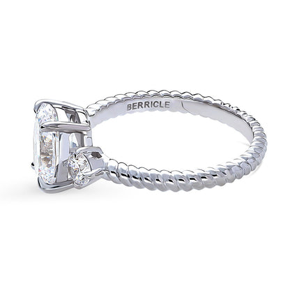 3-Stone Cable 1.8ct Oval CZ Ring in Sterling Silver