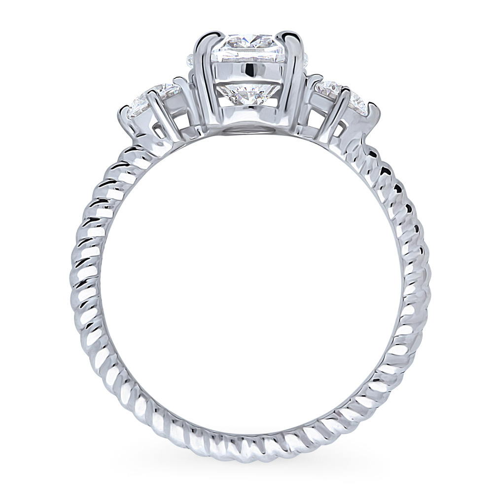 3-Stone Cable Oval CZ Ring in Sterling Silver