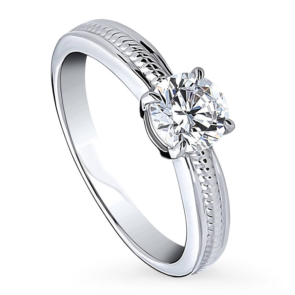Front view of Solitaire Cable 0.8ct CZ Ring in Sterling Silver, 4 of 8