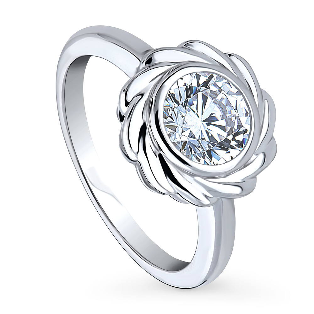 Front view of Woven Solitaire 1.25ct Bezel CZ Ring in Sterling Silver, 4 of 8