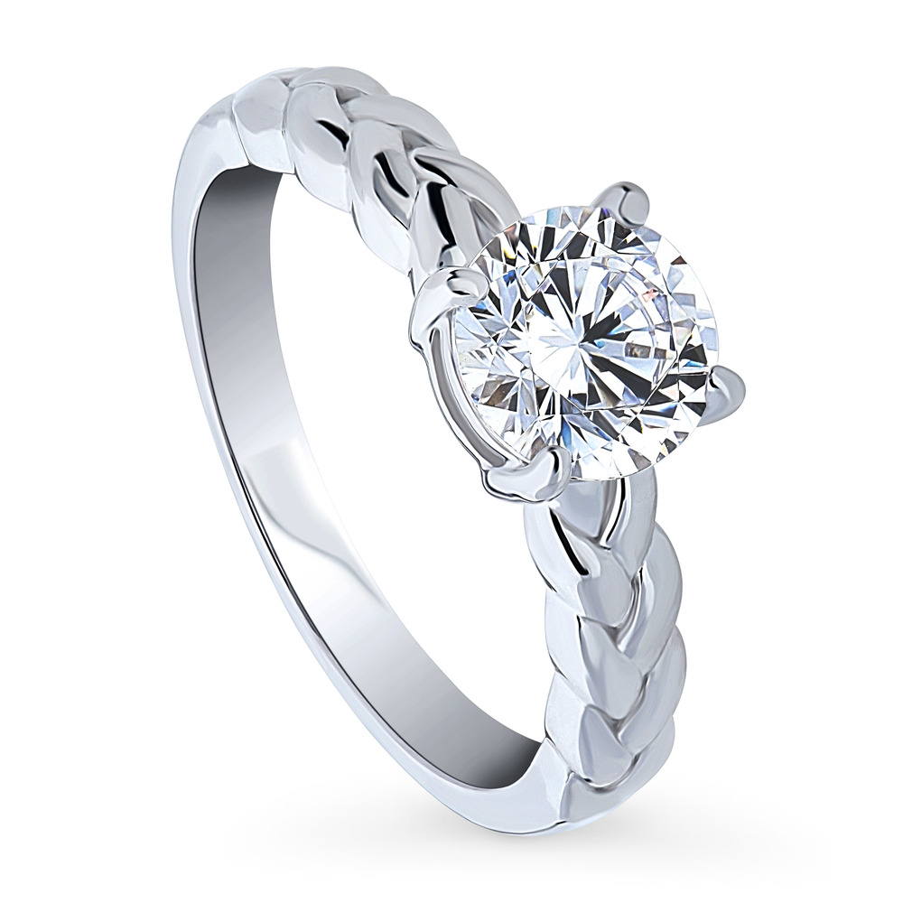 Front view of Woven Solitaire 1.25ct CZ Ring in Sterling Silver, 4 of 8