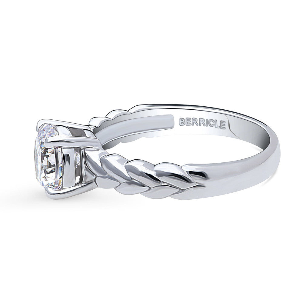 Angle view of Woven Solitaire 1.25ct CZ Ring in Sterling Silver, 5 of 8