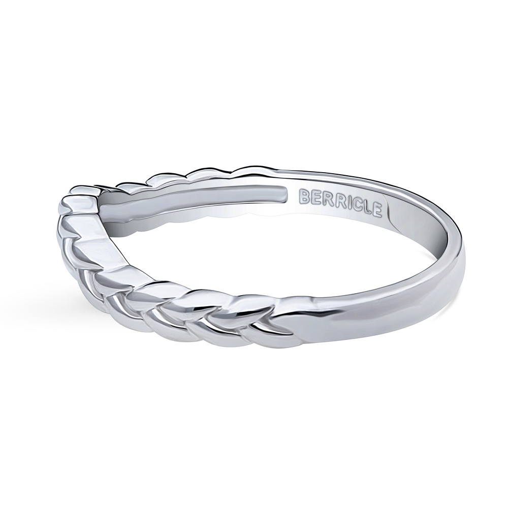 Angle view of Woven Curved Band in Sterling Silver, 5 of 8