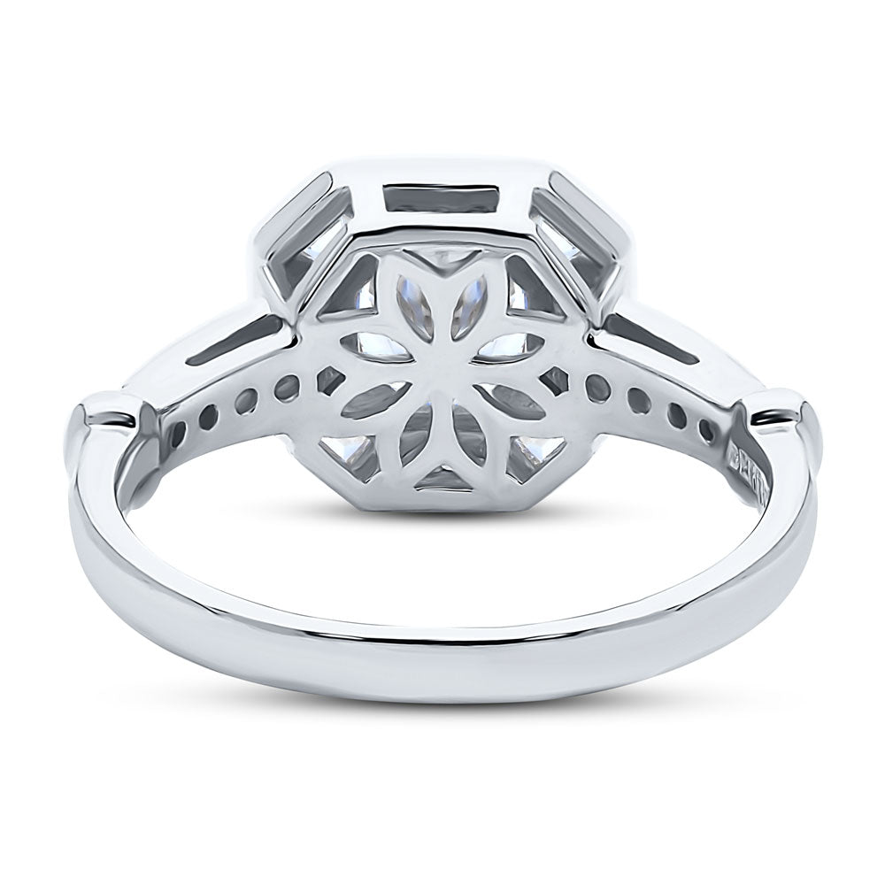 Side view of Halo Art Deco Milgrain Octagon Sun Cut CZ Ring in Sterling Silver, 8 of 8