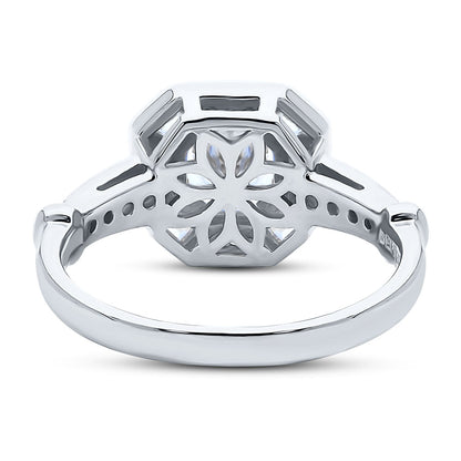 Halo Art Deco Milgrain Octagon Sun Cut CZ Ring in Sterling Silver