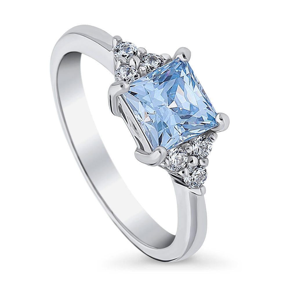 Solitaire Blue Princess CZ Ring in Sterling Silver 1.2ct