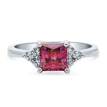 Solitaire Red Princess CZ Ring in Sterling Silver 1.2ct