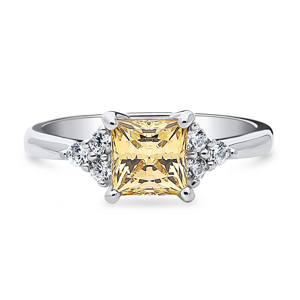 Solitaire Yellow Princess CZ Ring in Sterling Silver 1.2ct