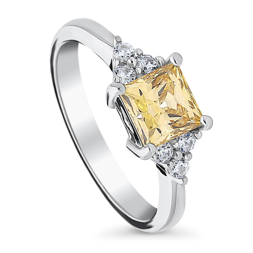 Solitaire Yellow Princess CZ Ring in Sterling Silver 1.2ct