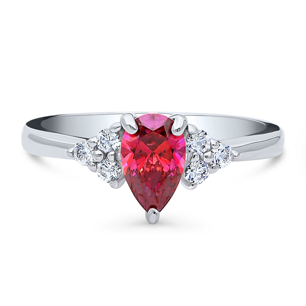 Solitaire 0.8ct Red Pear CZ Ring in Sterling Silver, 1 of 7