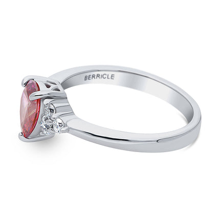 Solitaire 0.8ct Red Pear CZ Ring in Sterling Silver