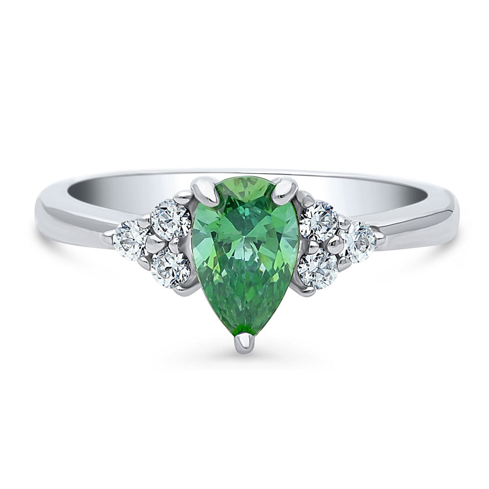 Solitaire 0.8ct Green Pear CZ Ring in Sterling Silver, 1 of 7