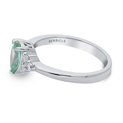 Solitaire 0.8ct Green Pear CZ Ring in Sterling Silver