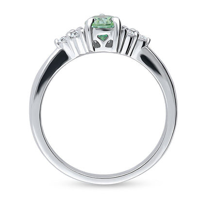 Solitaire 0.8ct Green Pear CZ Ring in Sterling Silver