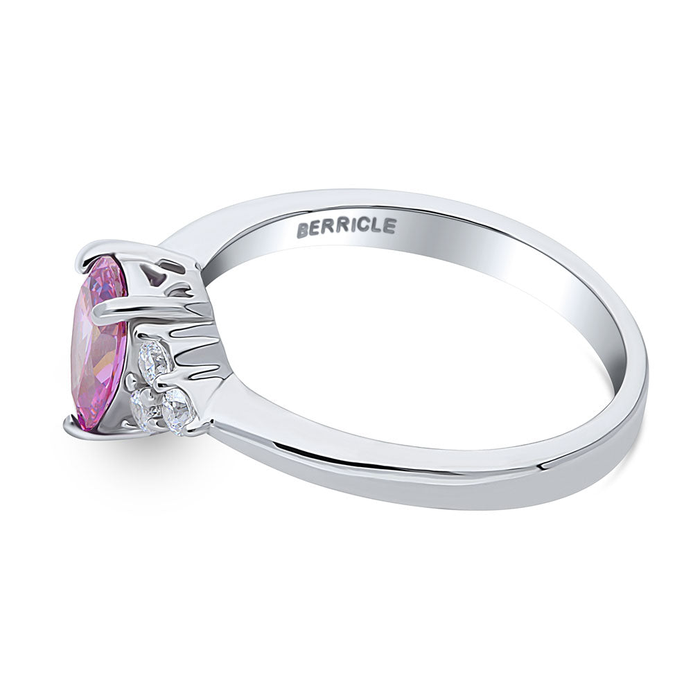 Angle view of Solitaire 0.8ct Purple Pear CZ Ring in Sterling Silver, 5 of 7
