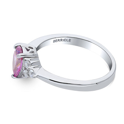 Solitaire 0.8ct Purple Pear CZ Ring in Sterling Silver