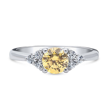 Solitaire Yellow Round CZ Ring in Sterling Silver 0.8ct