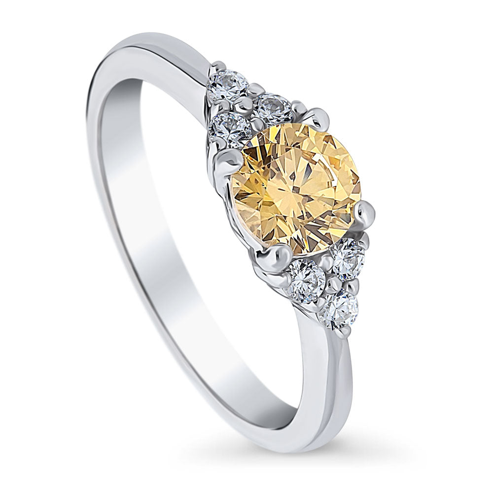 Front view of Solitaire 0.8ct Yellow CZ Ring in Sterling Silver, 4 of 7