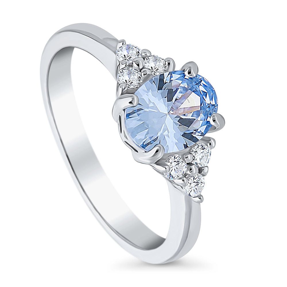 Solitaire Blue Oval CZ Ring in Sterling Silver 1.2ct
