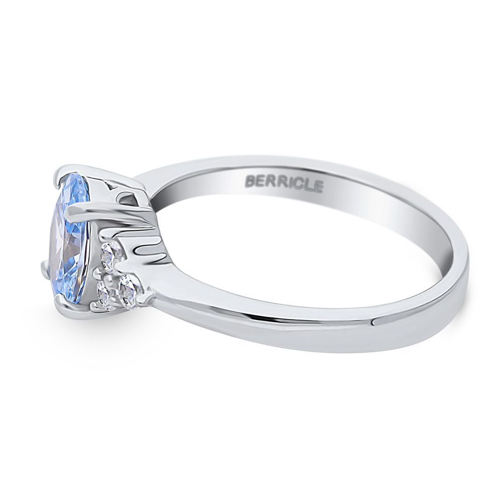 Solitaire Blue Oval CZ Ring in Sterling Silver 1.2ct