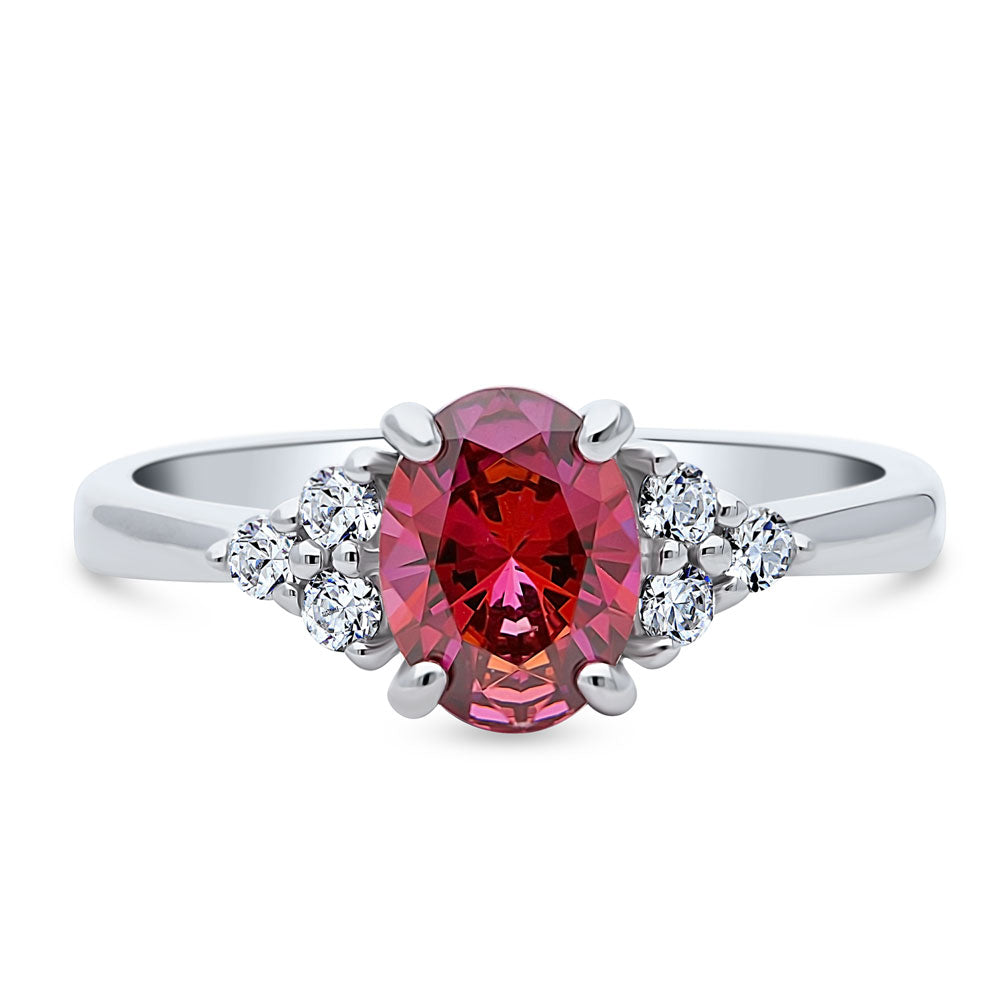 Solitaire Red Oval CZ Ring in Sterling Silver 1.2ct